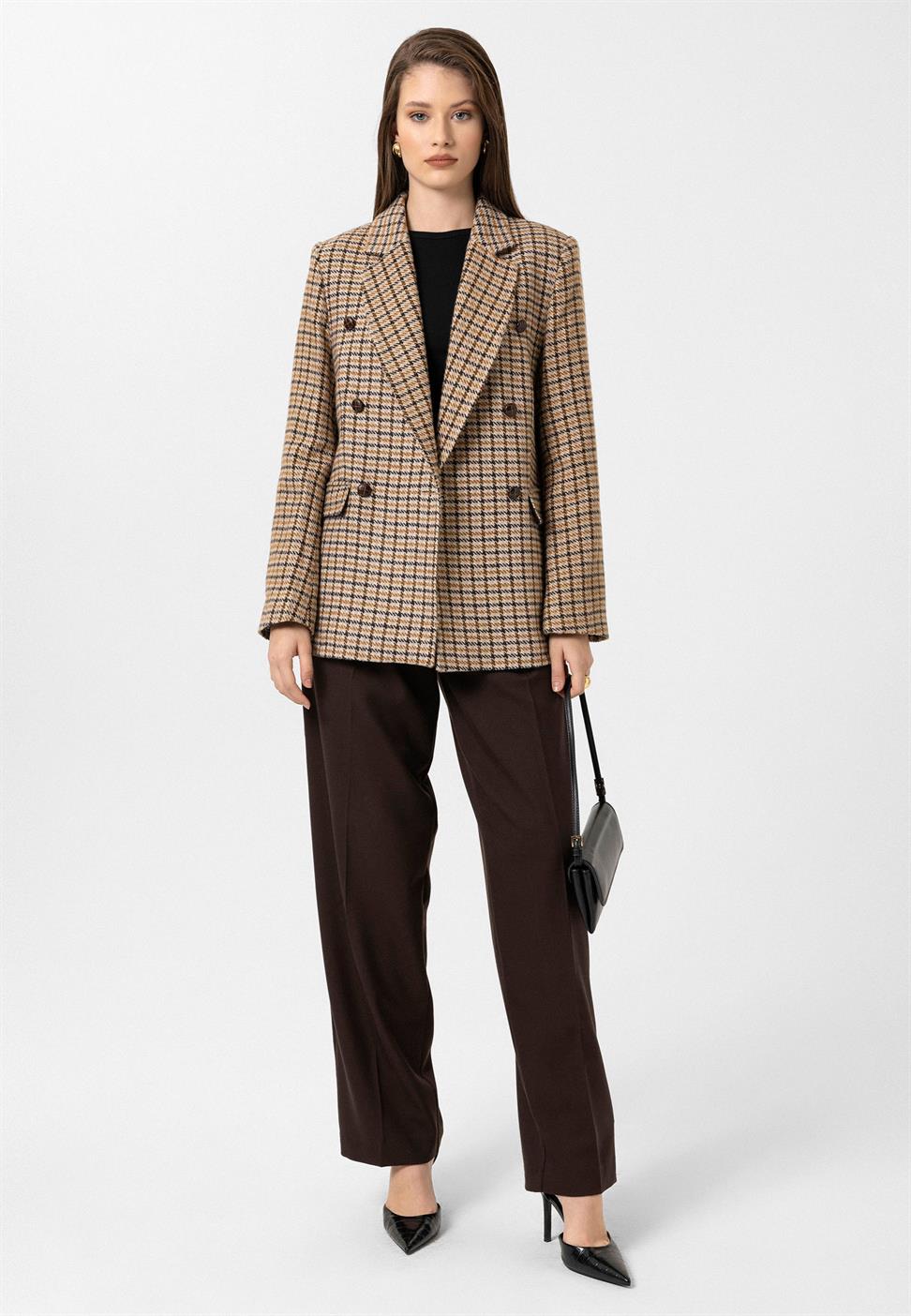 Womens Houndstooth Pattern Blazer Jacket