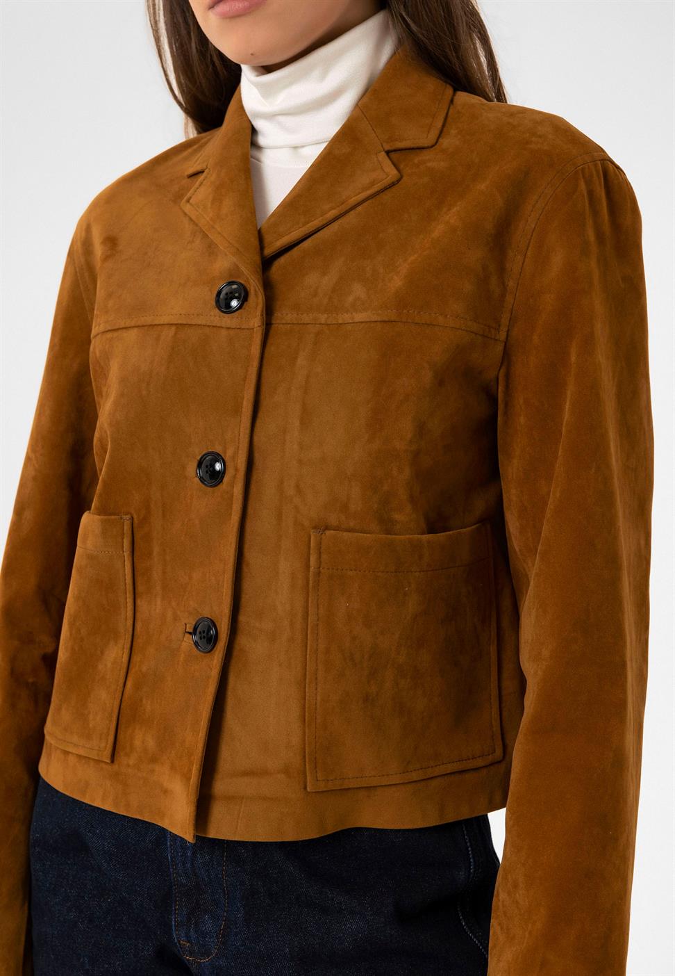 Antioch Taba Kadın Suni Süet Crop Ceket