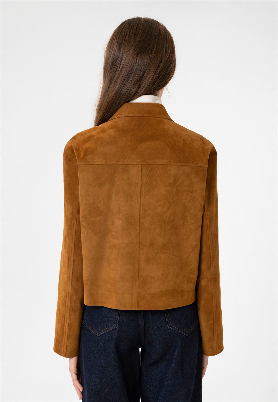 Antioch Taba Kadın Suni Süet Crop Ceket