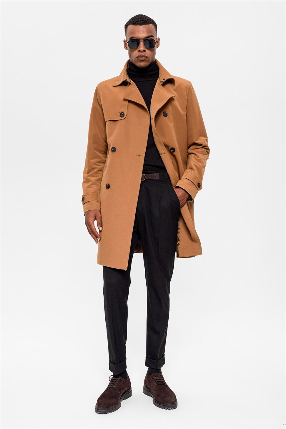 معطف واق من المطر مزدوج الصدر بحزام