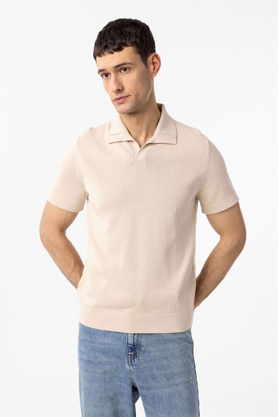 Antioch Taş 100% Pamuk Apaş Yaka Triko T-Shirt