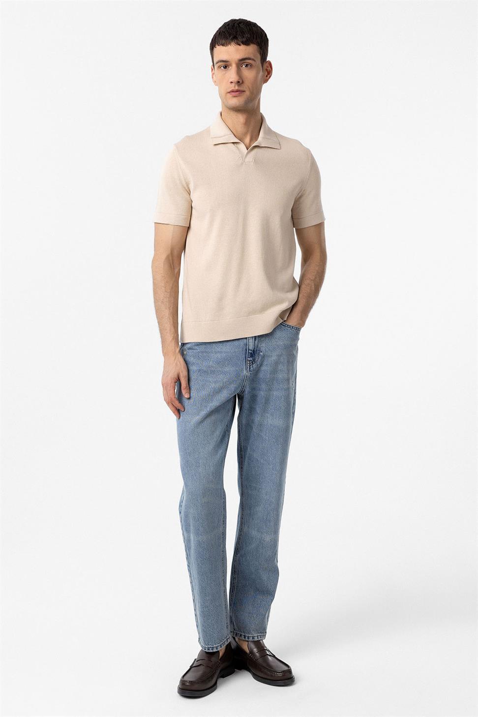 Antioch Taş 100% Pamuk Apaş Yaka Triko T-Shirt