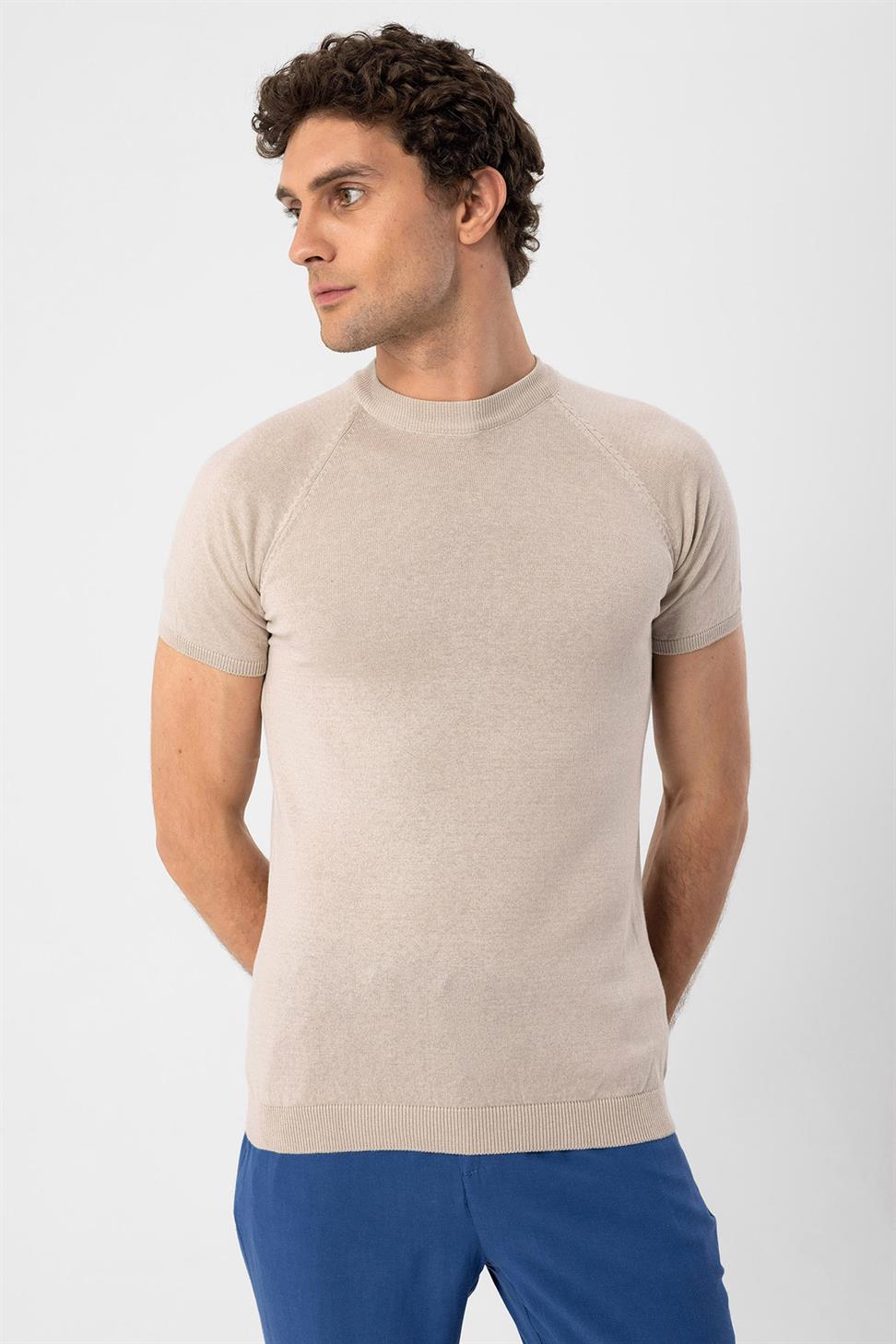 Antioch Taş Bisiklet Yaka Slim Fit Erkek Triko T-Shirt