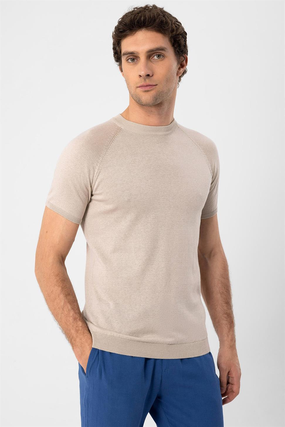 Antioch Taş Bisiklet Yaka Slim Fit Erkek Triko T-Shirt