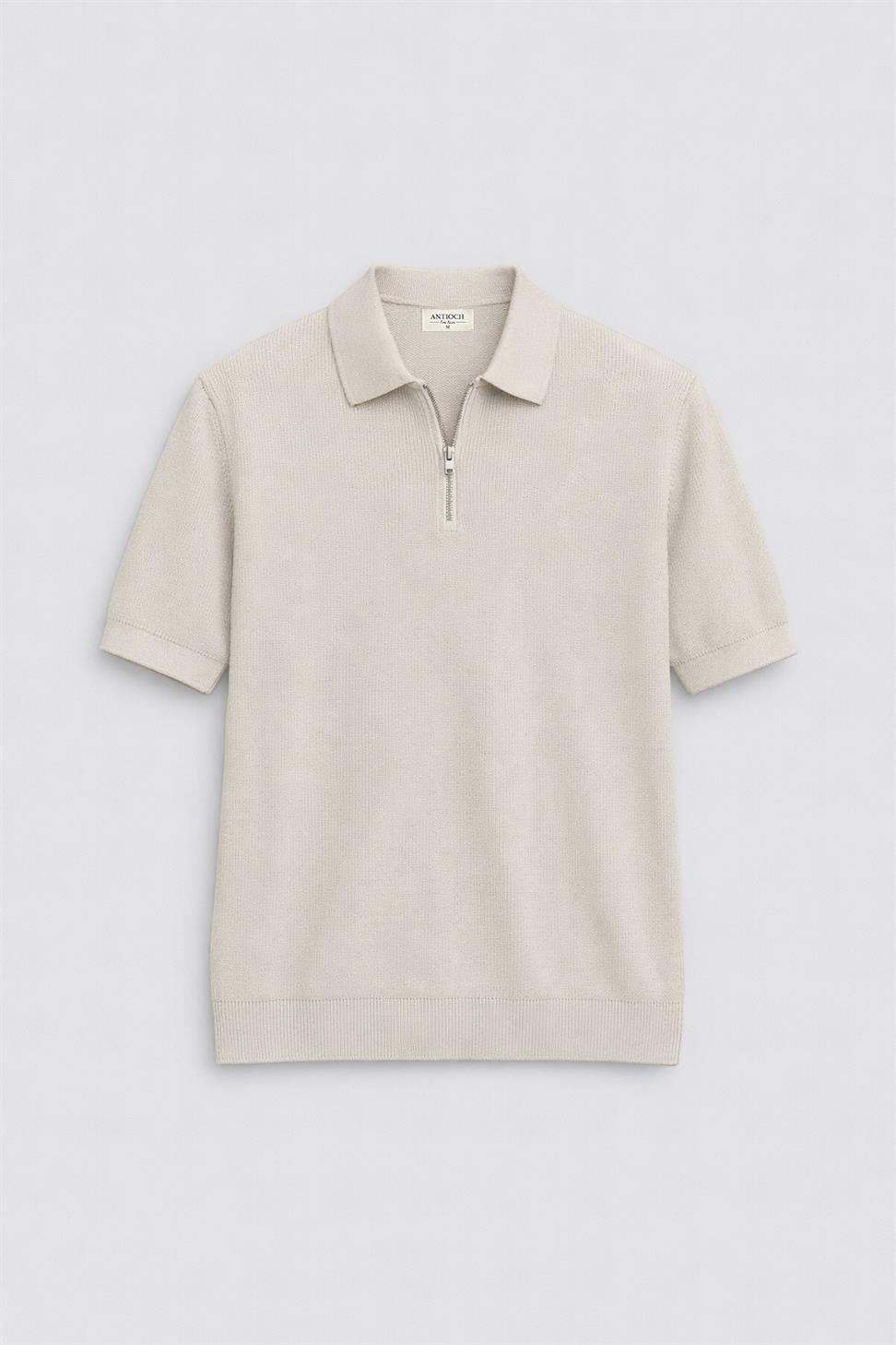Antioch Taş Comfort Slim Fermuarlı Erkek Triko T-Shirt