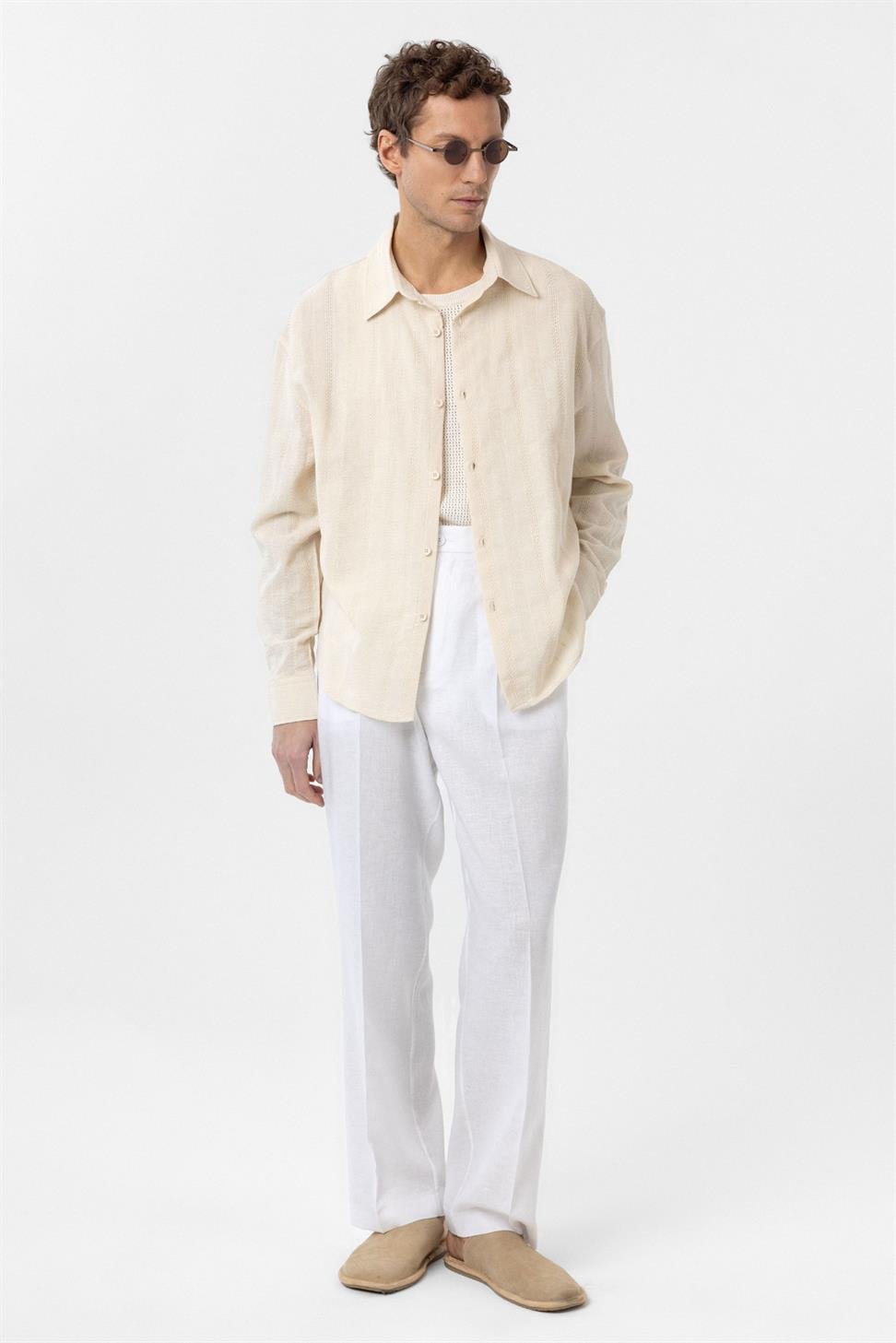 Antioch Taş Dokulu Jakarlı Pamuklu Erkek Gömlek