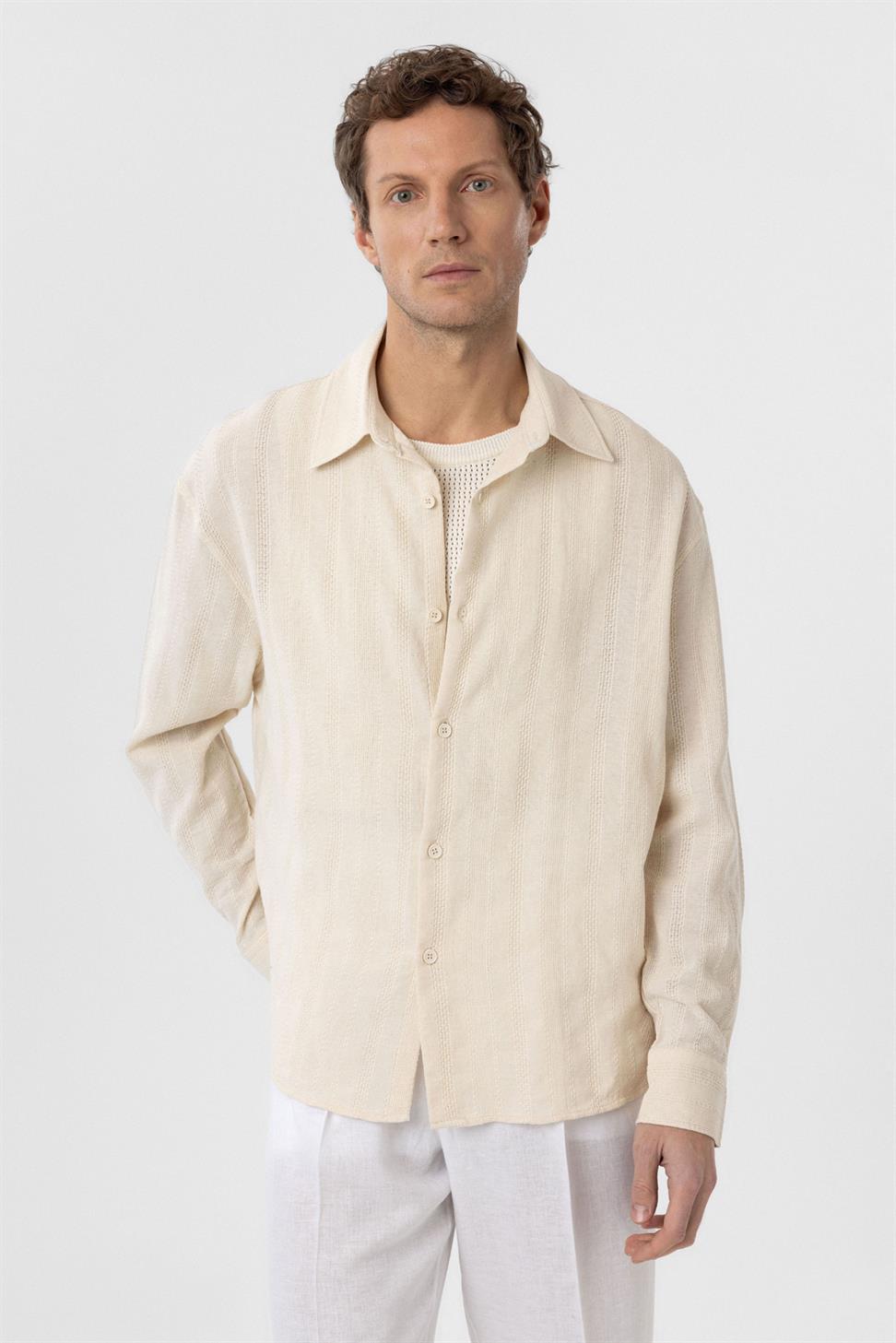 Antioch Taş Dokulu Jakarlı Pamuklu Erkek Gömlek