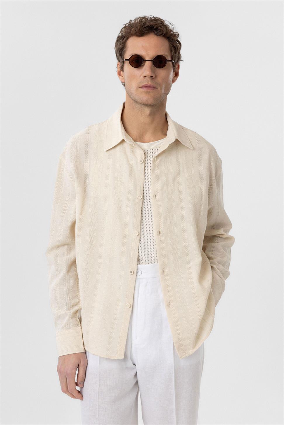 Antioch Taş Dokulu Jakarlı Pamuklu Erkek Gömlek