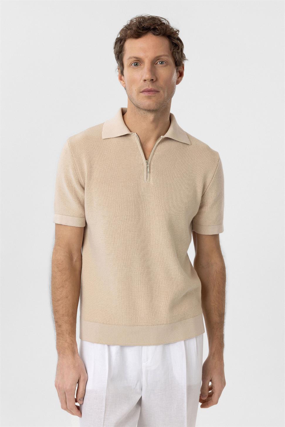 Zippered Knit Mens Polo Neck T-Shirt