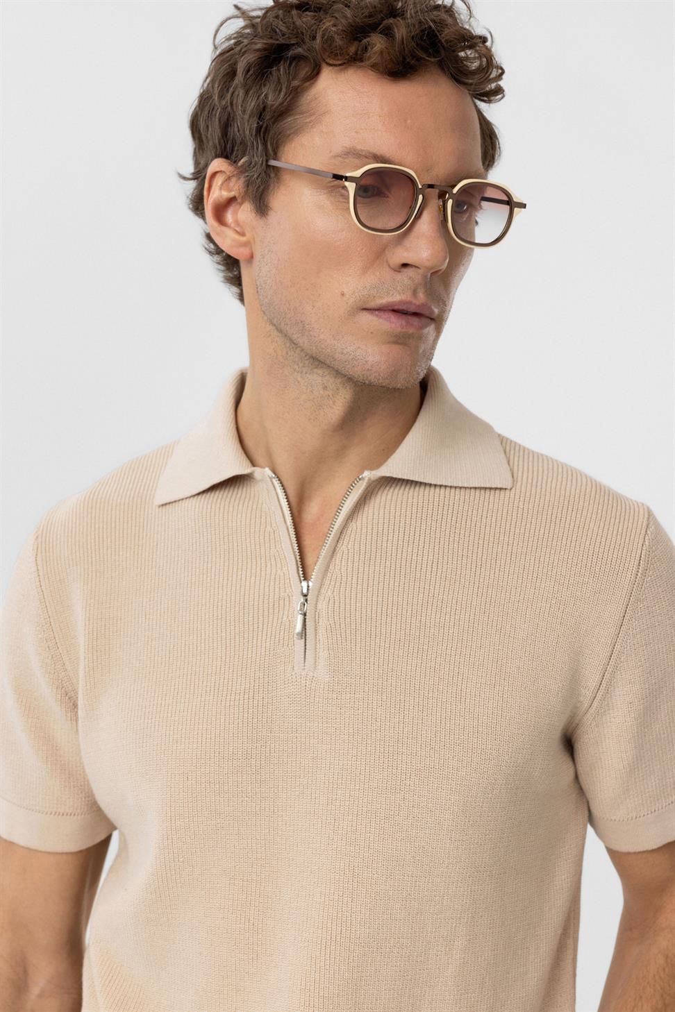 Zippered Knit Mens Polo Neck T-Shirt