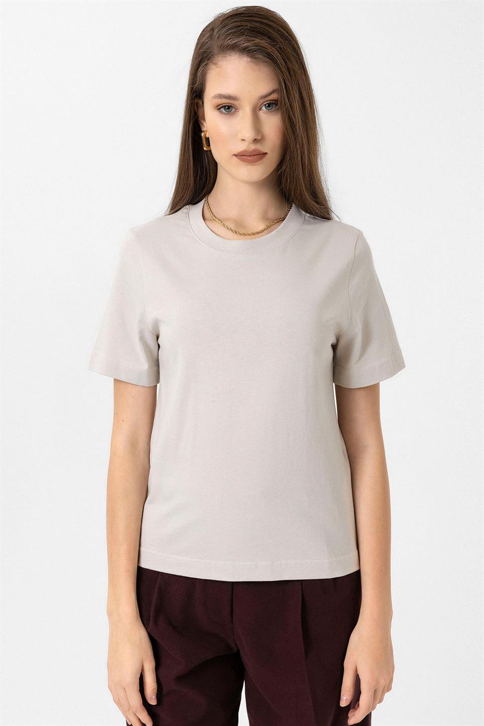 Antioch Taş Kadın Bisiklet Yaka Basic T-Shirt