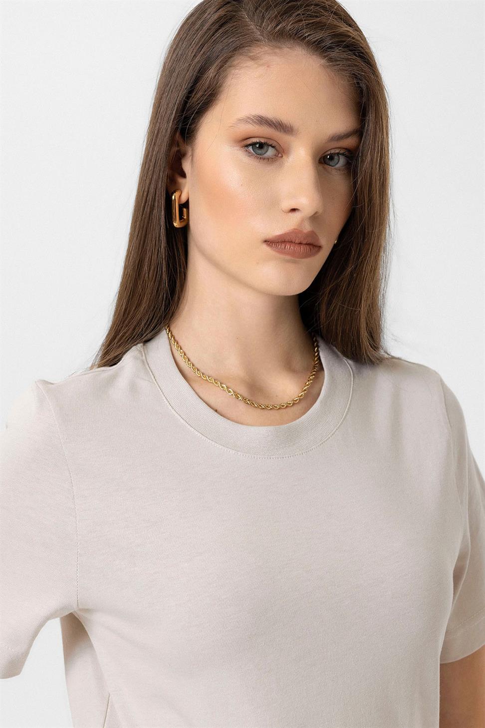 Antioch Taş Kadın Bisiklet Yaka Basic T-Shirt