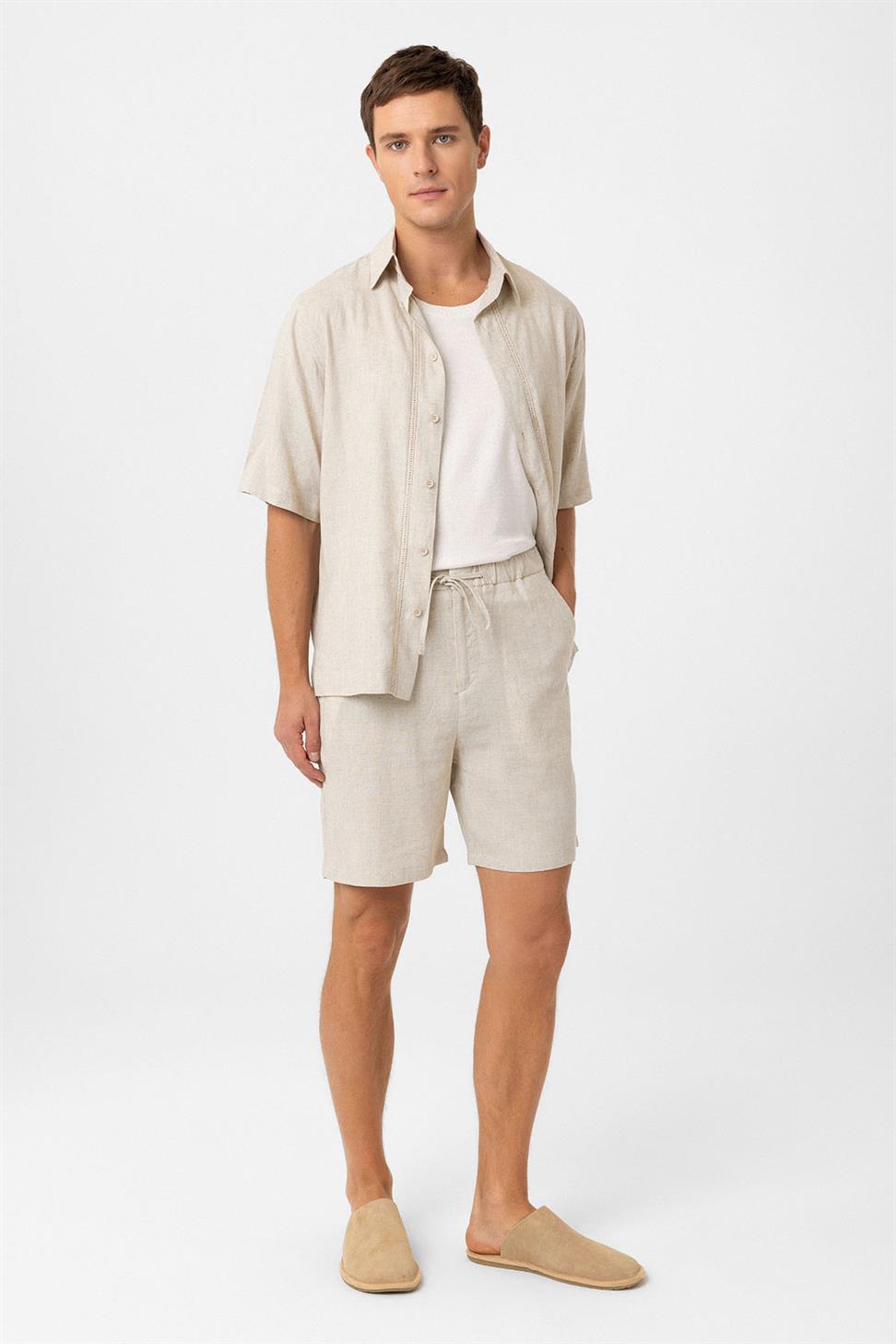 Antioch Taş Keten Karışımlı Erkek Şort