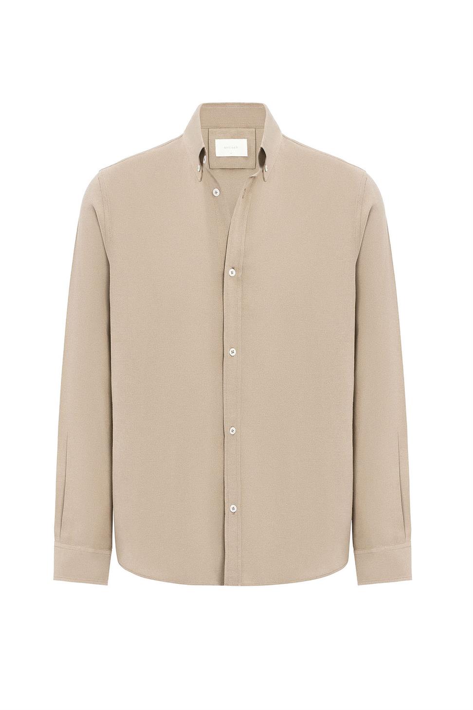 Antioch Taş Keten Karışımlı Yaka Düğmeli Erkek Gömlek