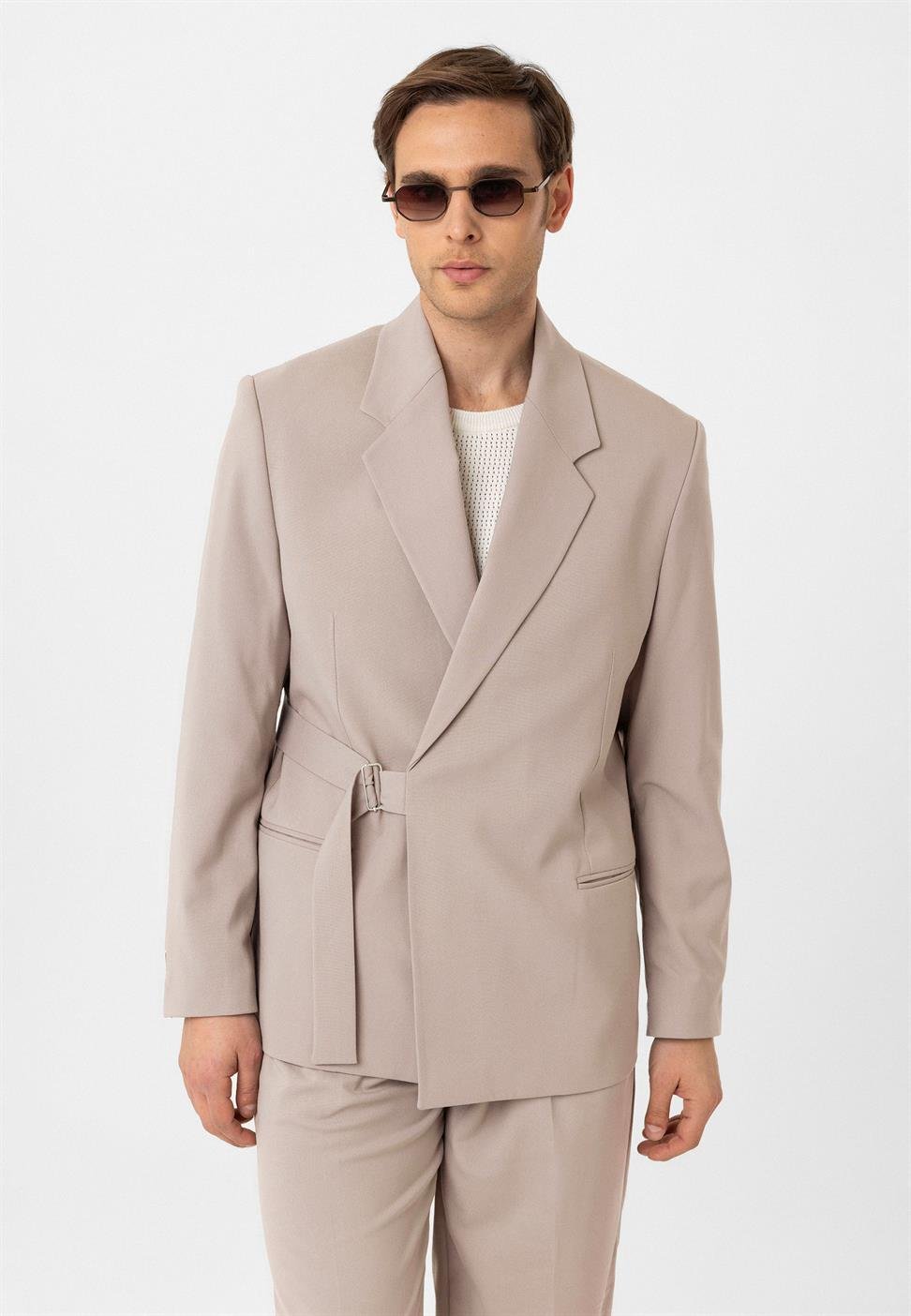 Antioch Taş Kuşaklı Relax Fit Erkek Blazer Ceket