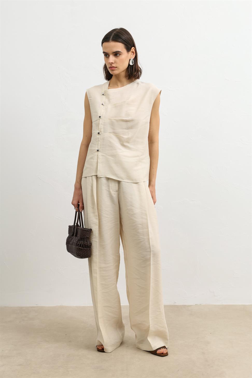 بنطال نسائي واسع الساق من مزيج الليوسيل