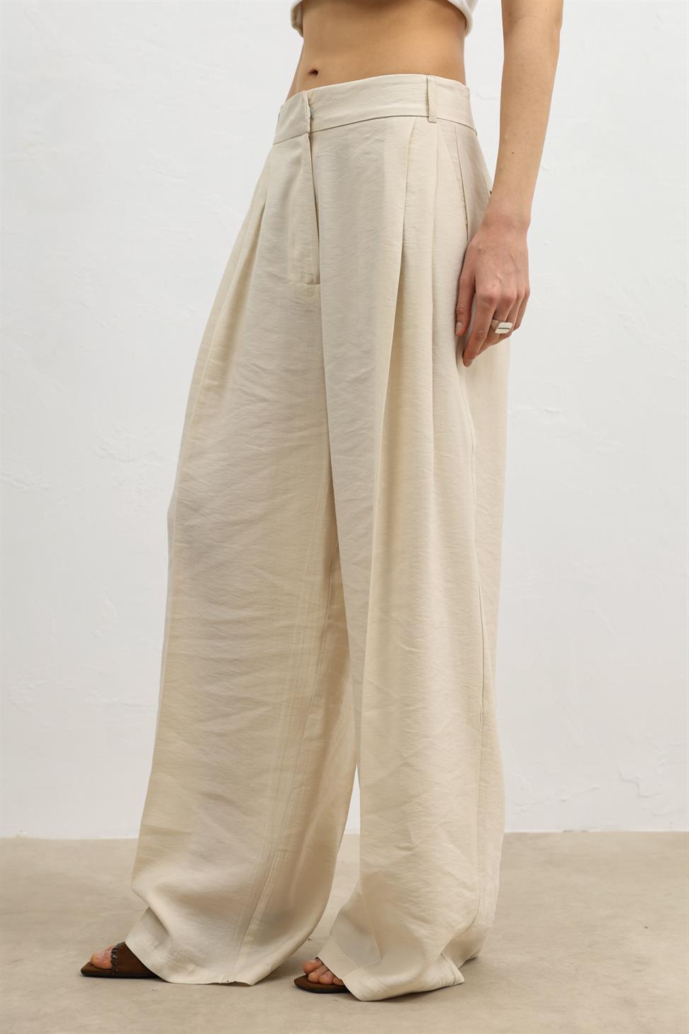 بنطال نسائي واسع الساق من مزيج الليوسيل