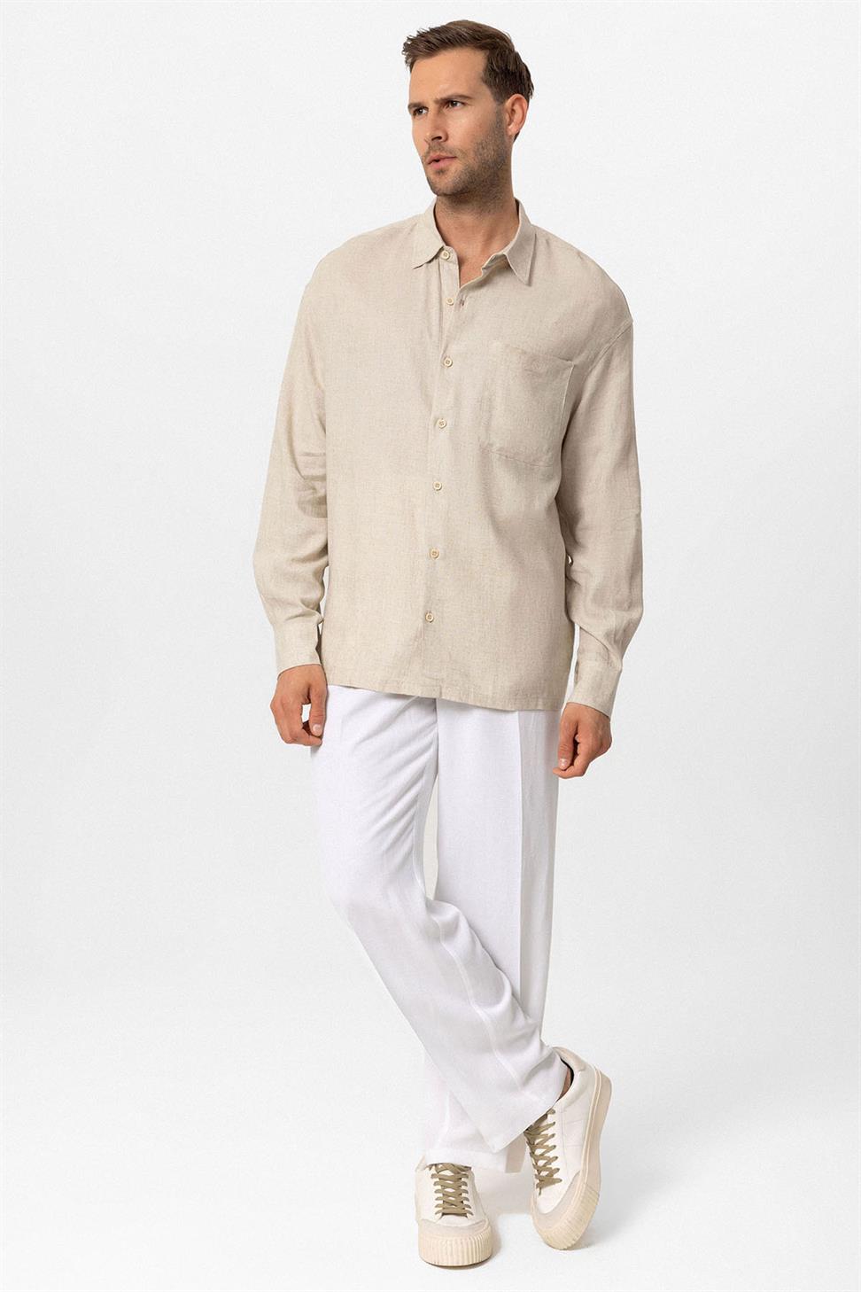 قميص رجالي بأكمام طويلة مكشوف الأكمام