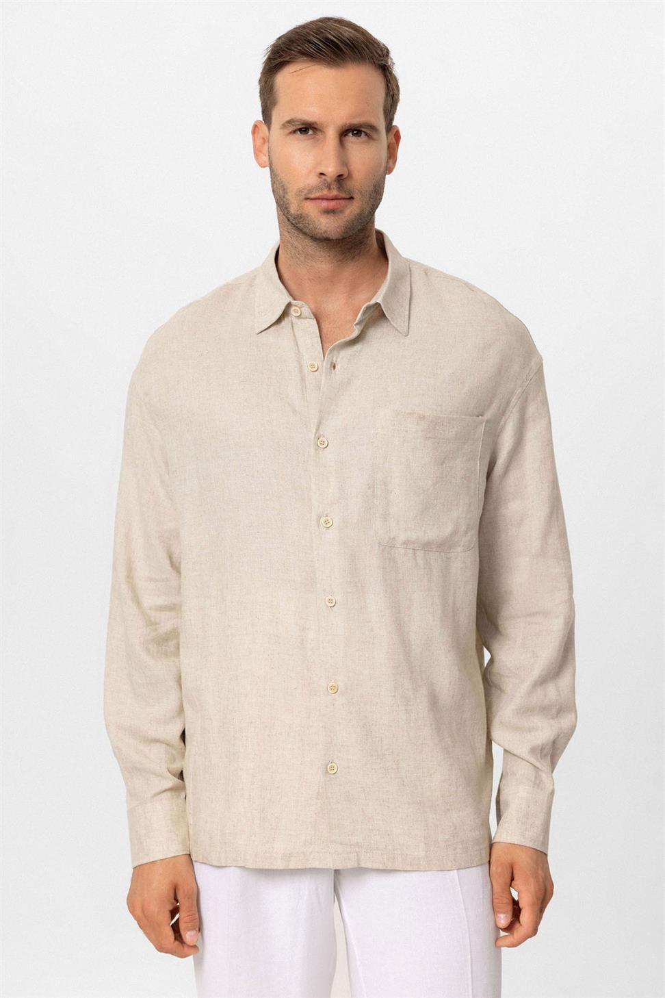 قميص رجالي بأكمام طويلة مكشوف الأكمام