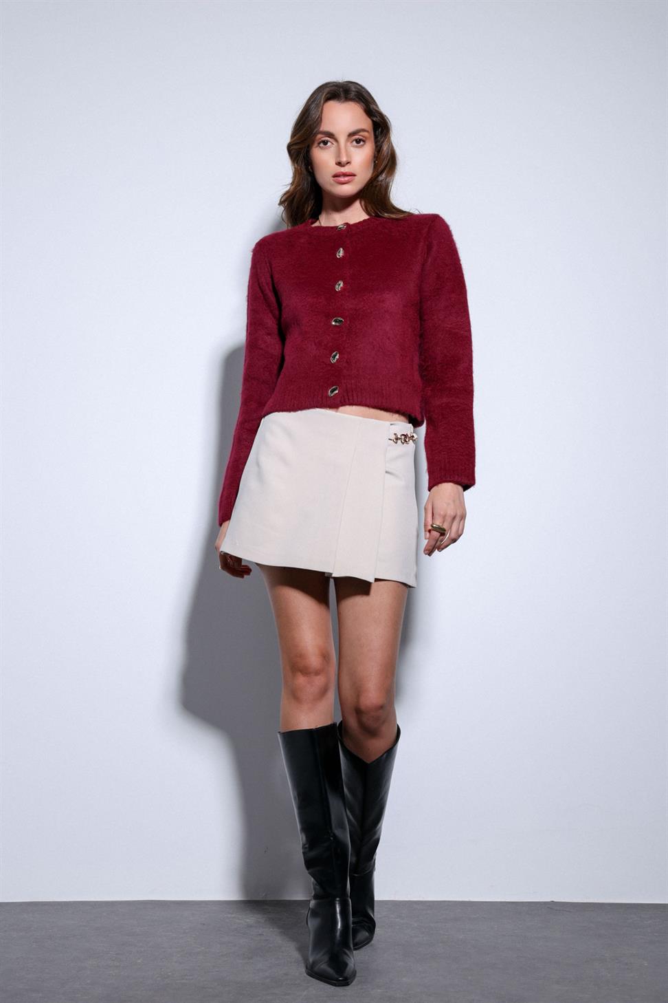 Antioch Taş Pileli Zincir Detaylı Şort Etek