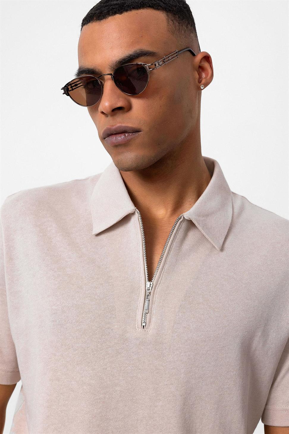 Polo Neck Zippered Mens T-Shirt