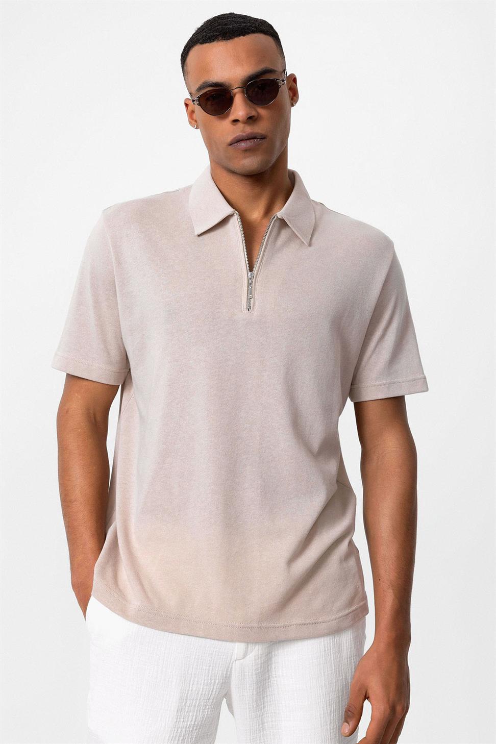 Polo Neck Zippered Mens T-Shirt