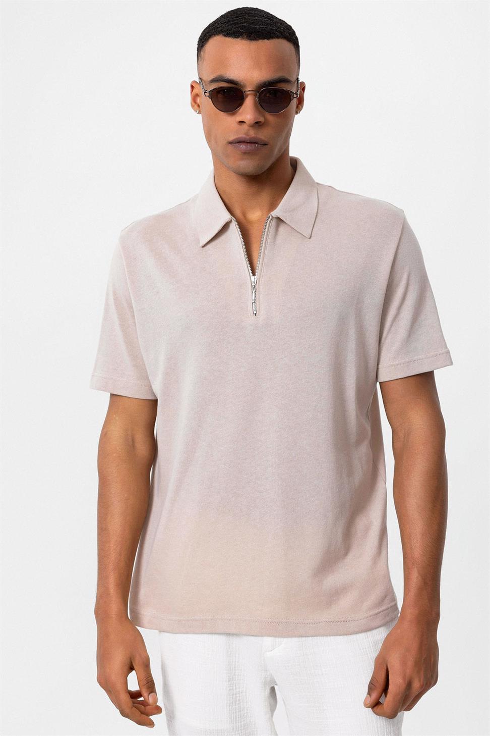 Polo Neck Zippered Mens T-Shirt