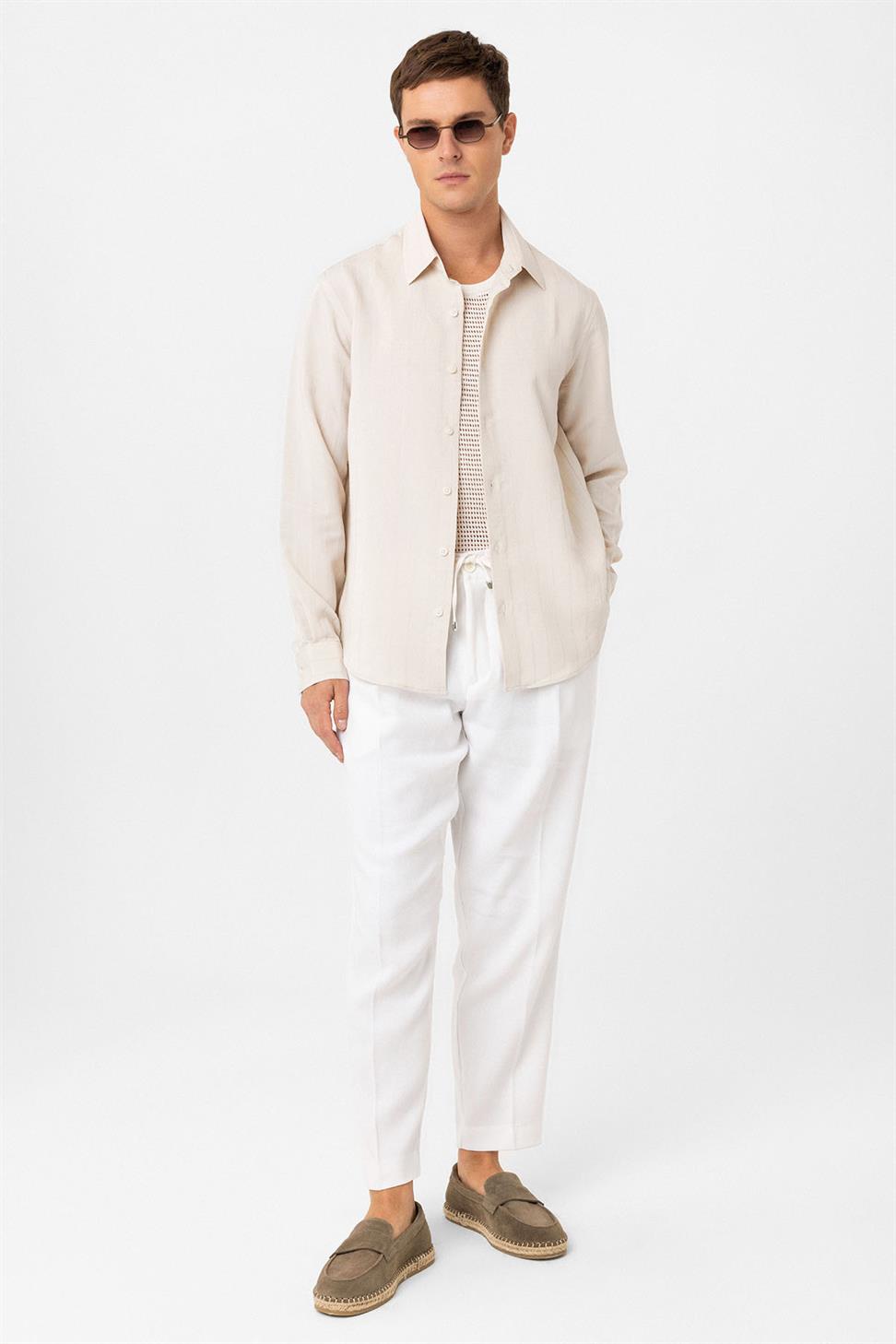 Antioch Taş Relax Fit Çizgili Erkek Gömlek