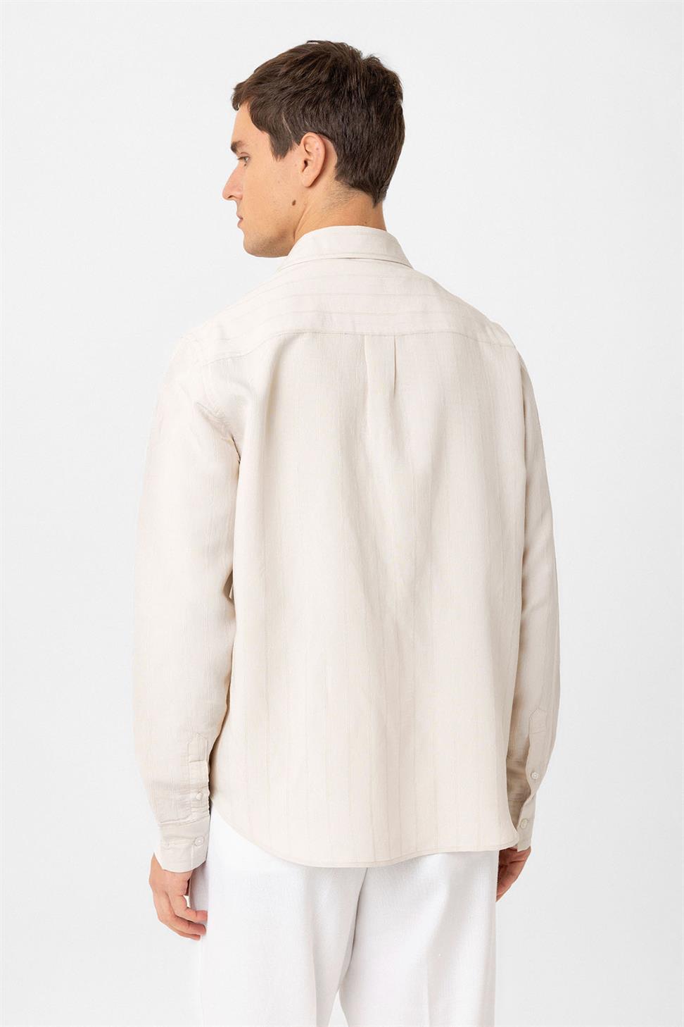 Antioch Taş Relax Fit Çizgili Erkek Gömlek