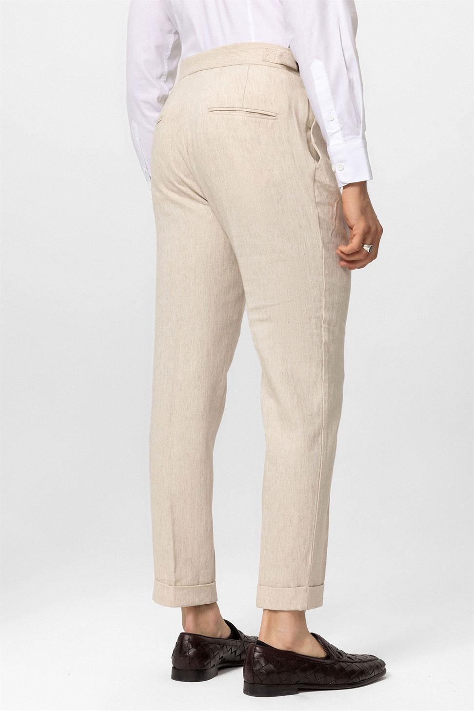 High Waist Linen Blend Double Leg Mens Trousers