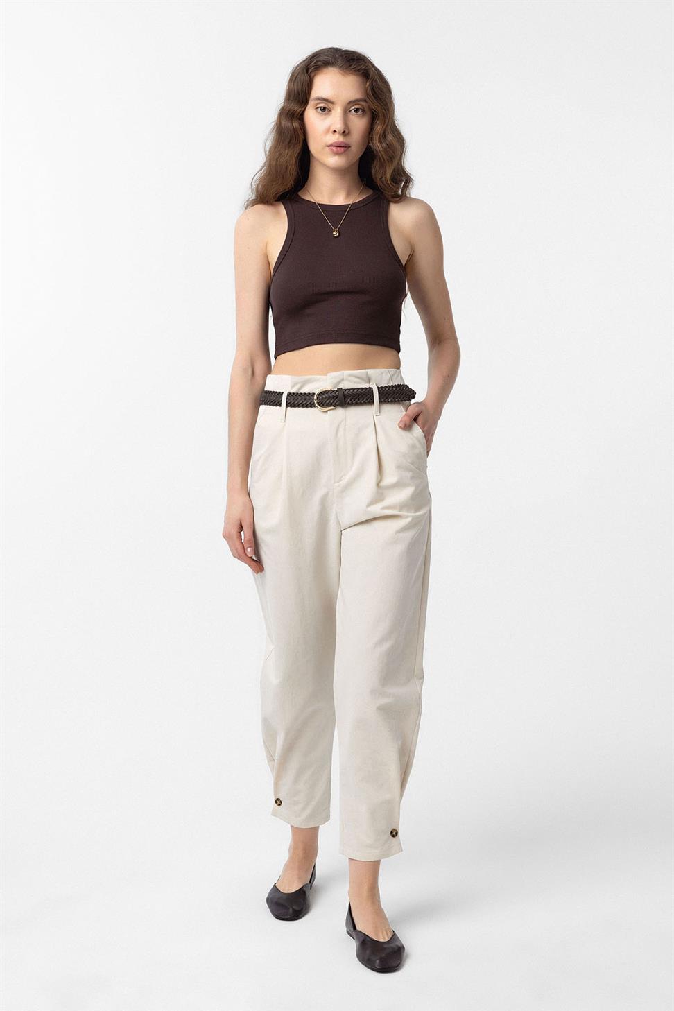 Antioch Taş Yüksek Bel Paçası Düğmeli Fit Kadın Pantolon