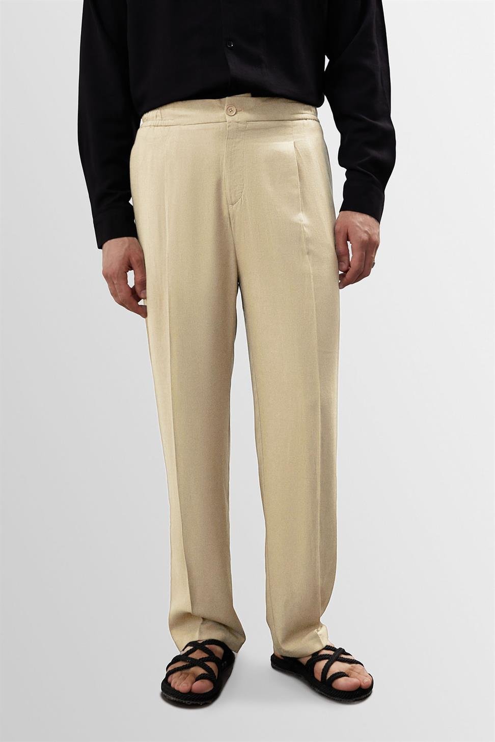 Antioch Taş Yüksek Bel Pileli Keten Karışımlı Erkek Pantolon