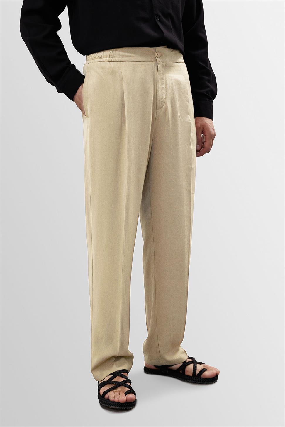 Antioch Taş Yüksek Bel Pileli Keten Karışımlı Erkek Pantolon