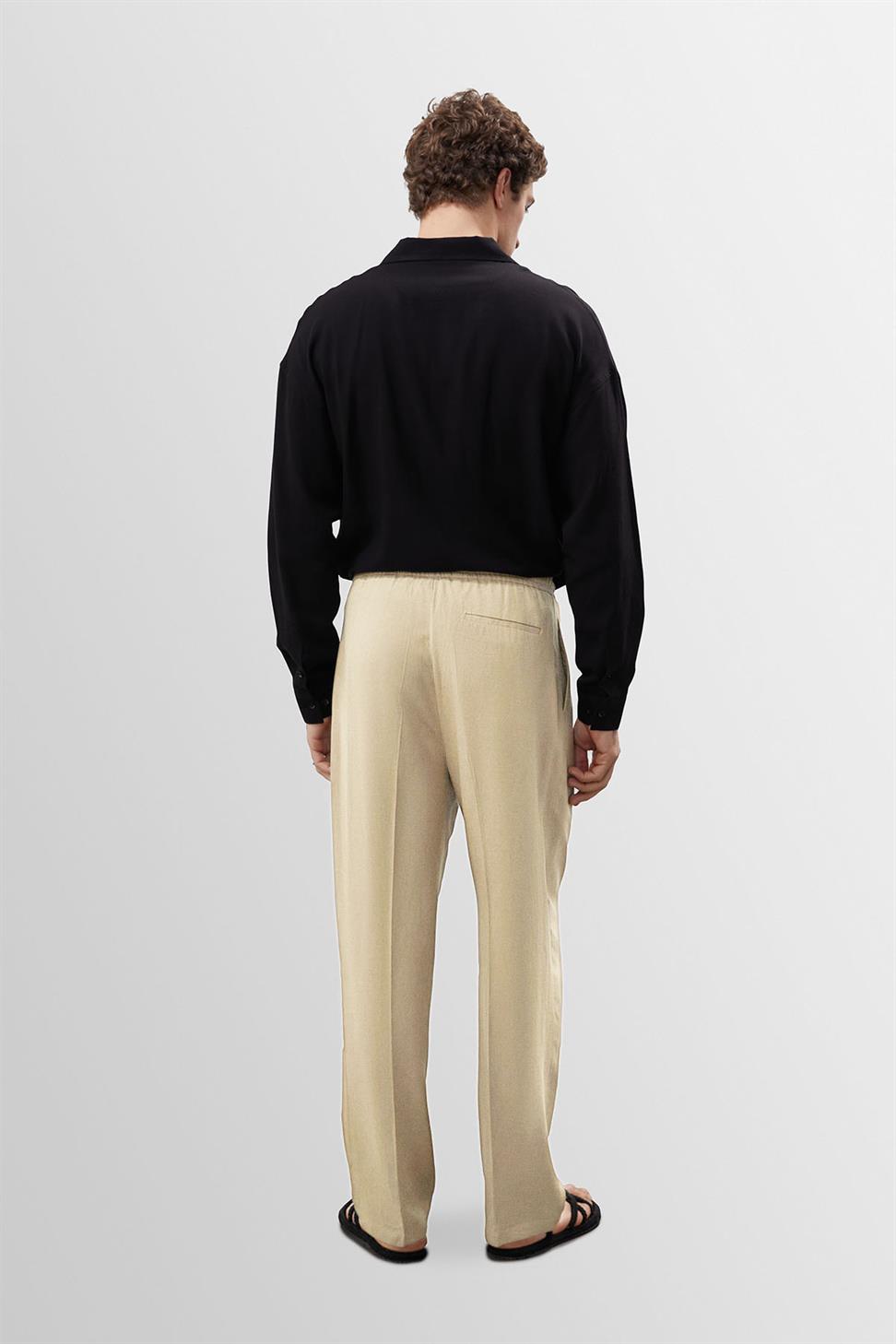 Antioch Taş Yüksek Bel Pileli Keten Karışımlı Erkek Pantolon