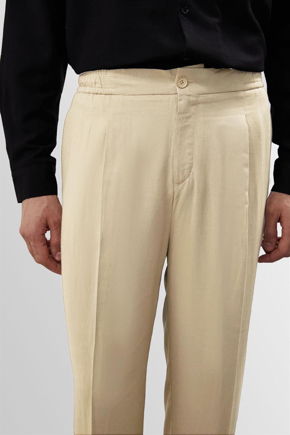 Antioch Taş Yüksek Bel Pileli Keten Karışımlı Erkek Pantolon