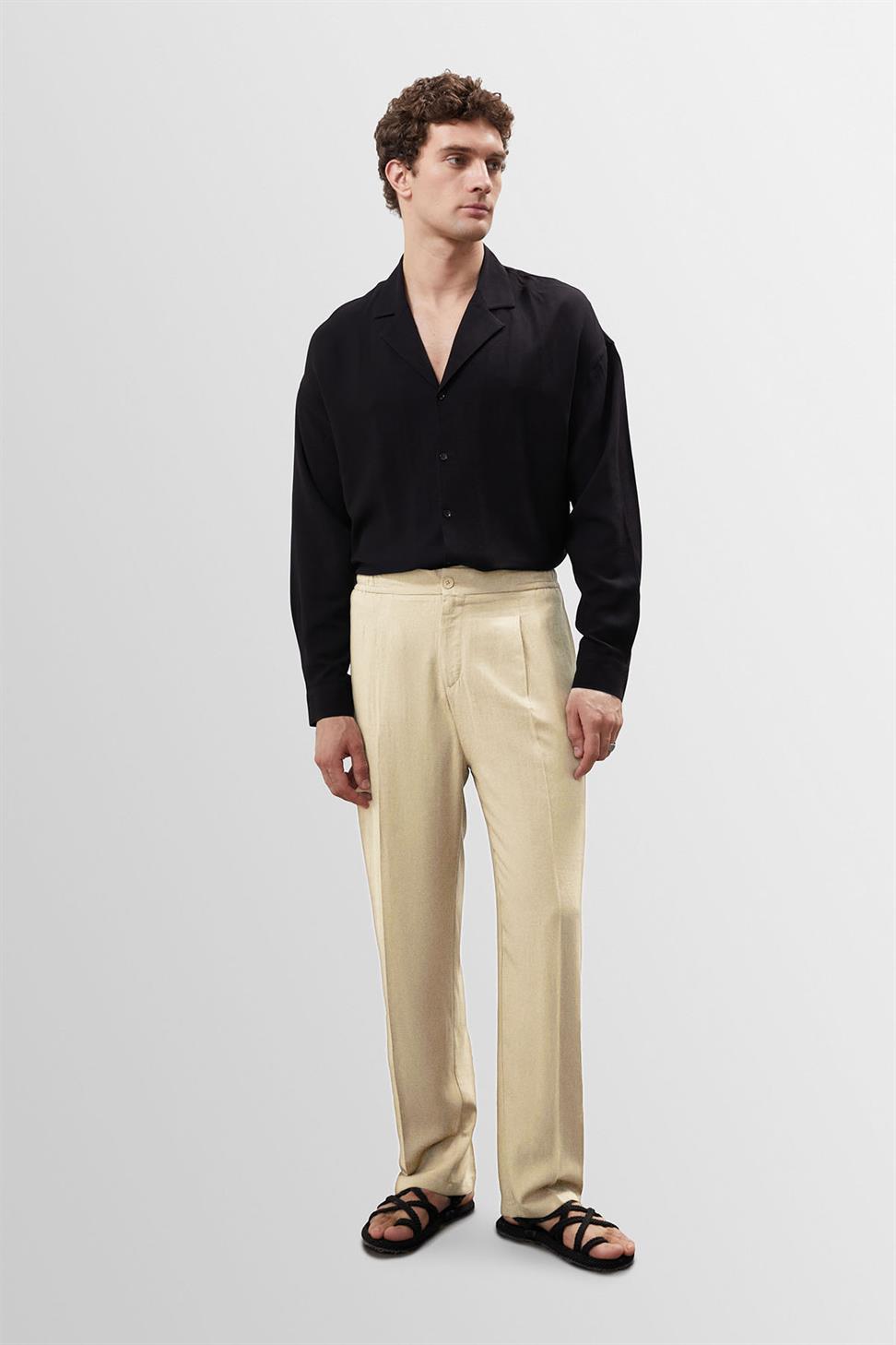 Antioch Taş Yüksek Bel Pileli Keten Karışımlı Erkek Pantolon