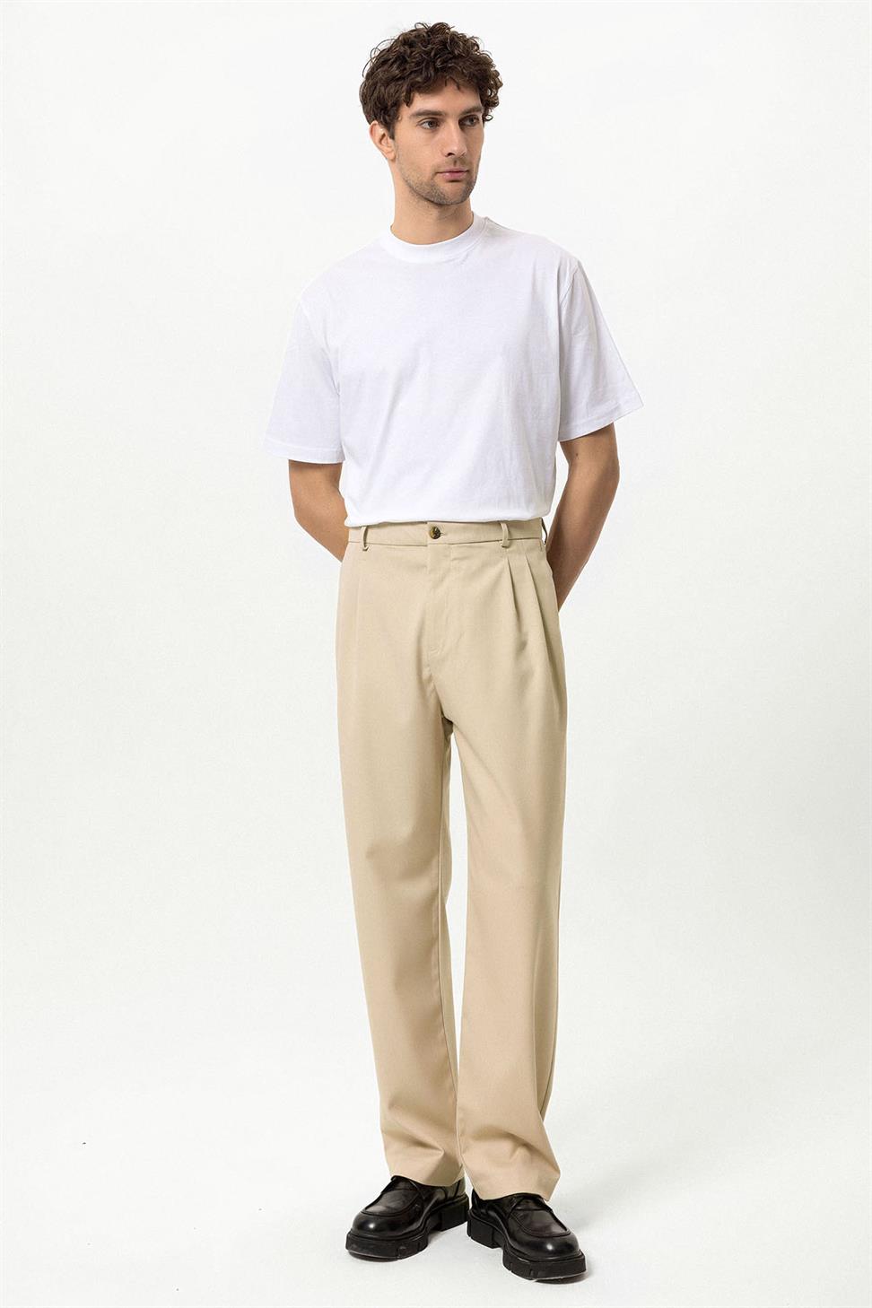 بنطلون رجالي عالي الخصر مطوي ومريح