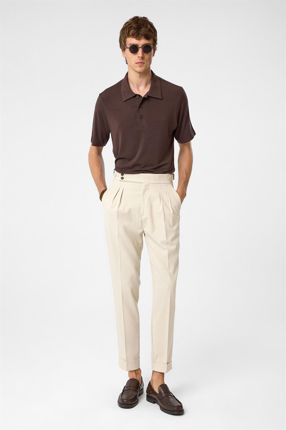 Antioch Taş Yüksek Bel Yandan Tokalı Pileli Kumaş Pantolon