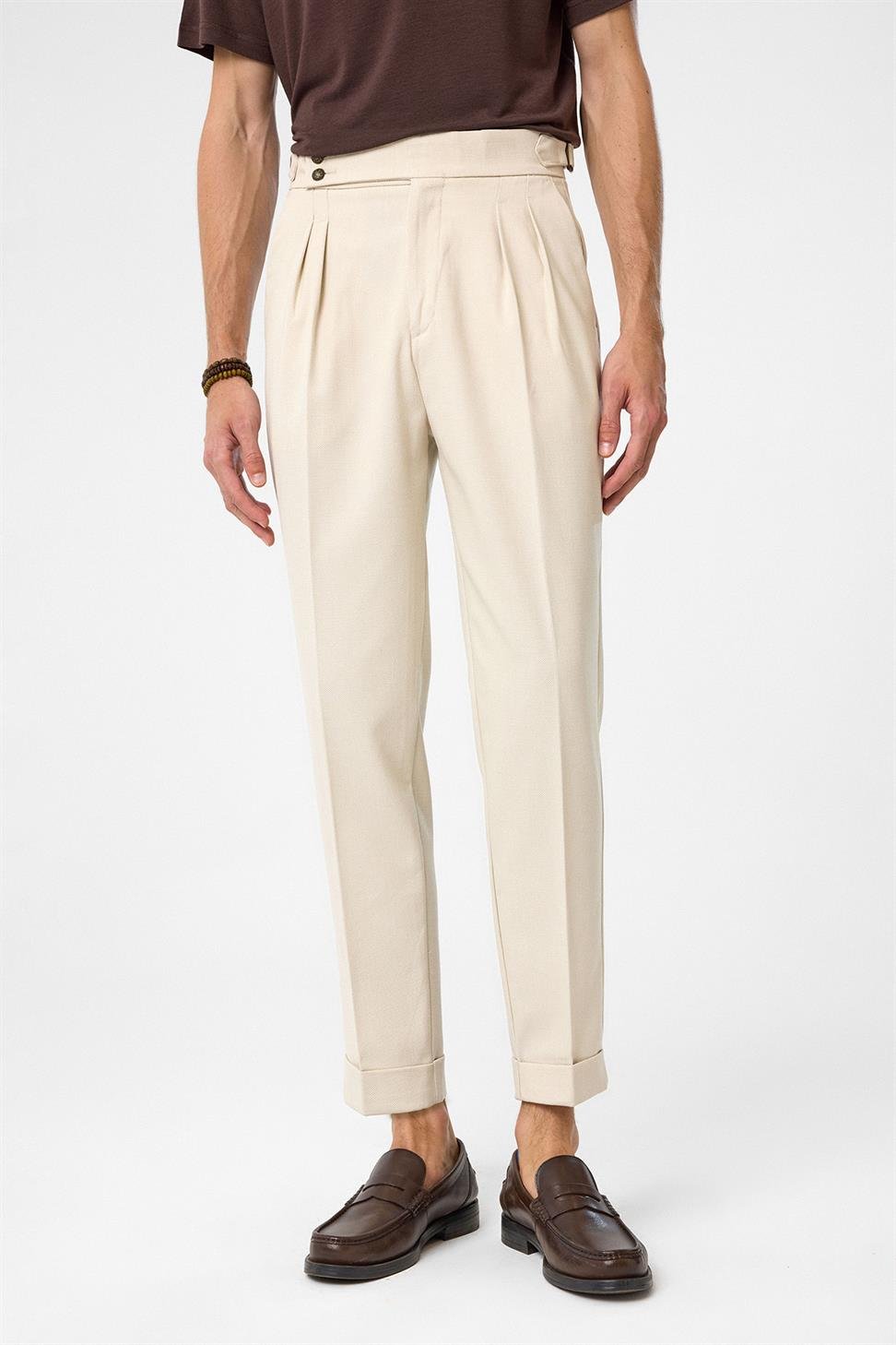 Antioch Taş Yüksek Bel Yandan Tokalı Pileli Kumaş Pantolon