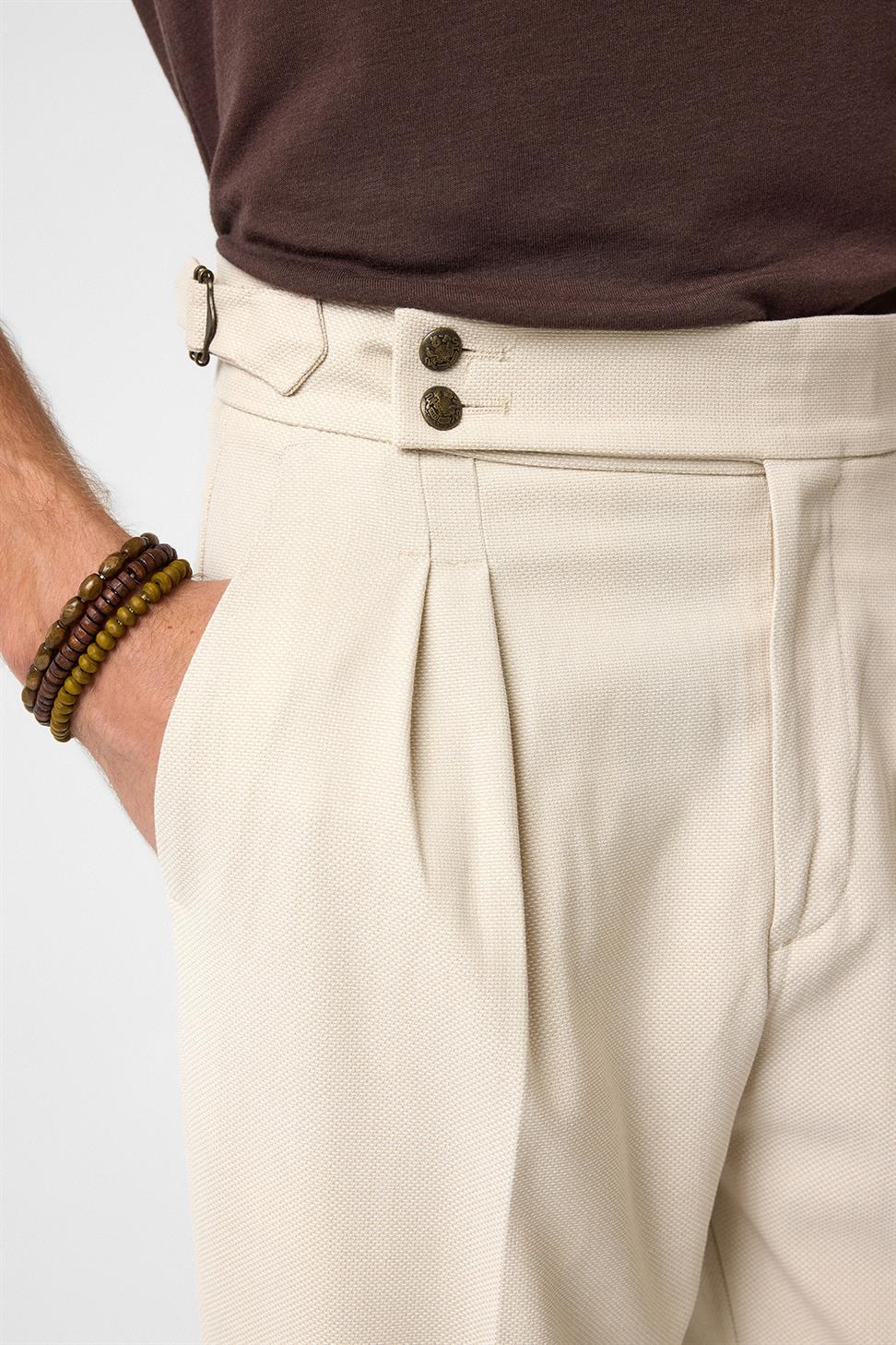 Antioch Taş Yüksek Bel Yandan Tokalı Pileli Kumaş Pantolon