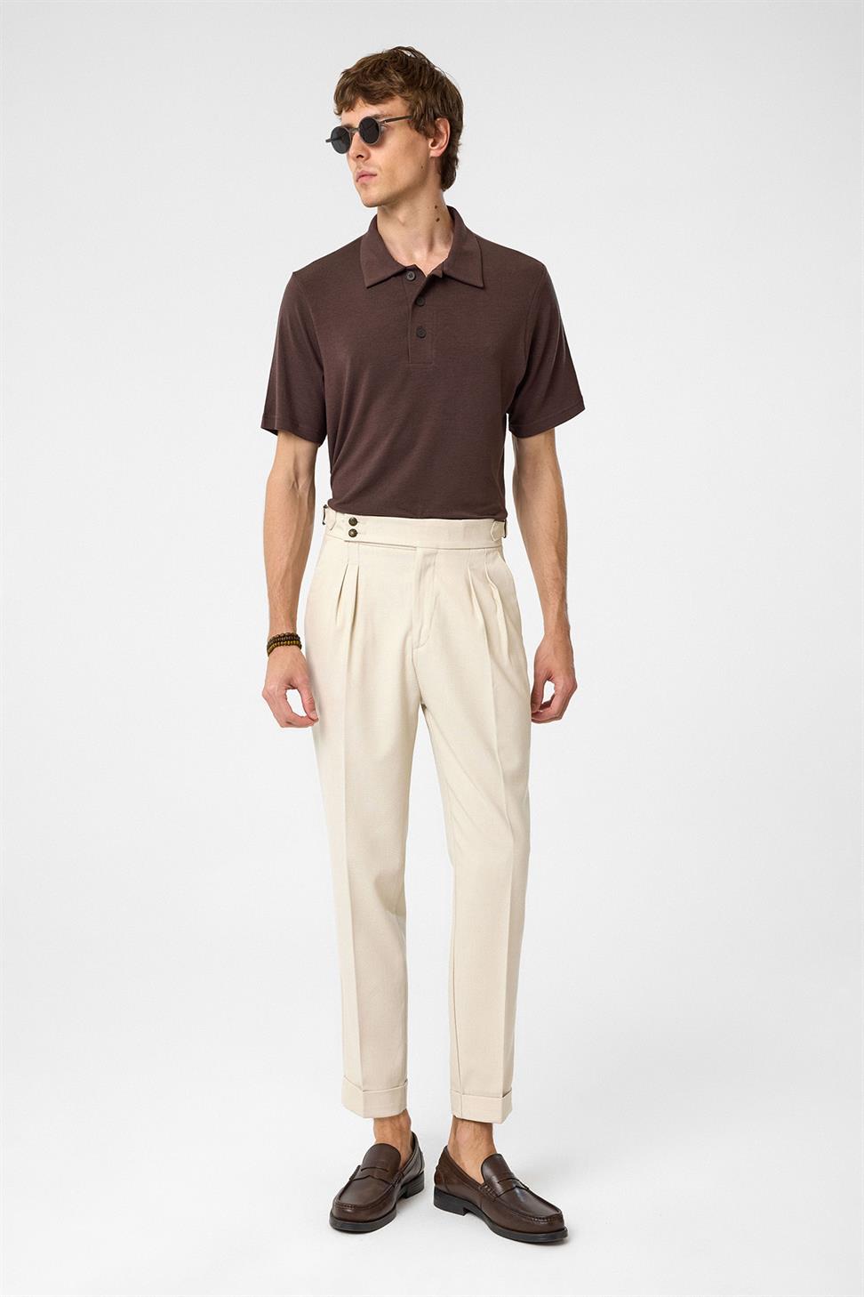 Antioch Taş Yüksek Bel Yandan Tokalı Pileli Kumaş Pantolon