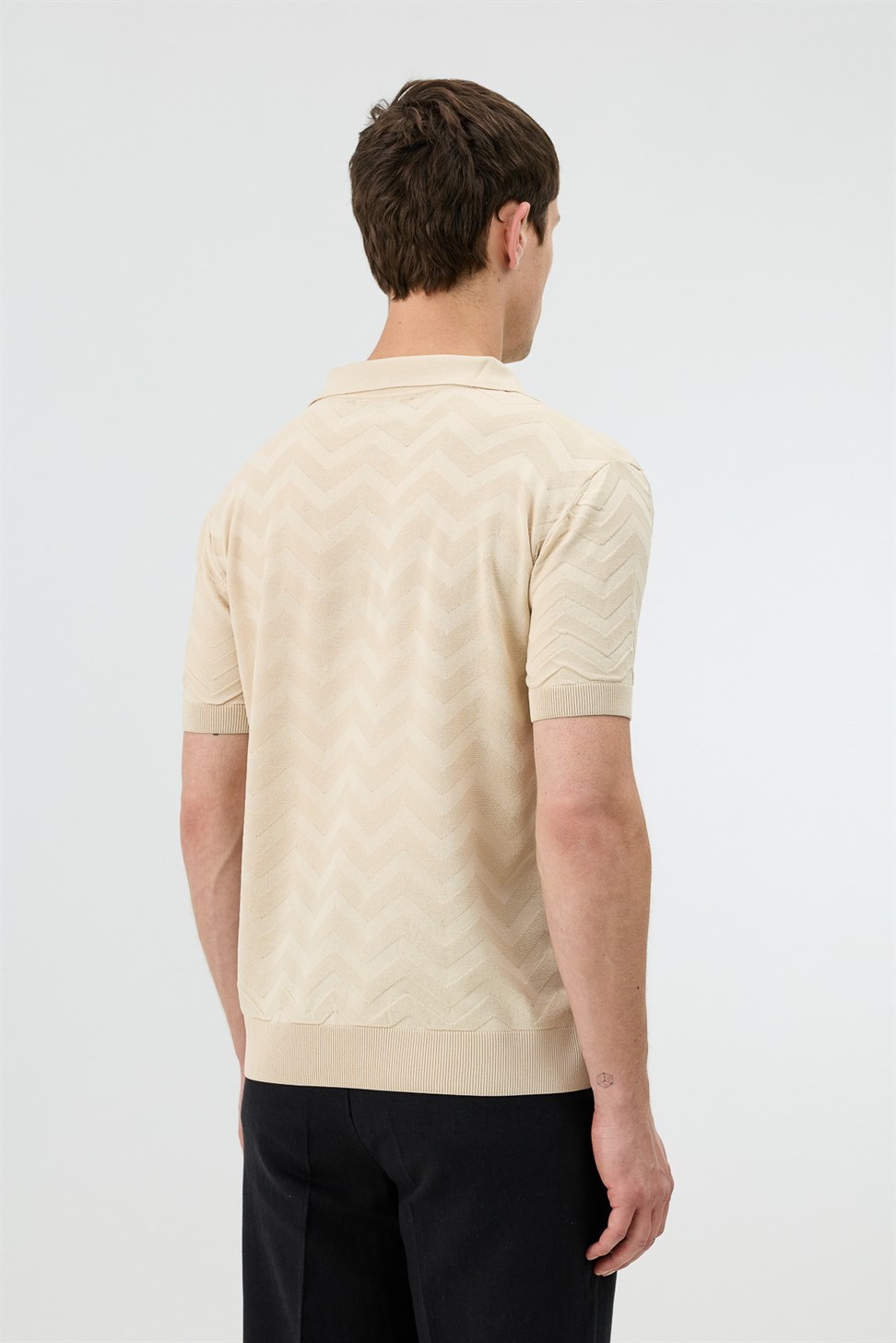 Antioch Taş Zigzag Desenli Polo Yaka Triko Erkek T-Shirt