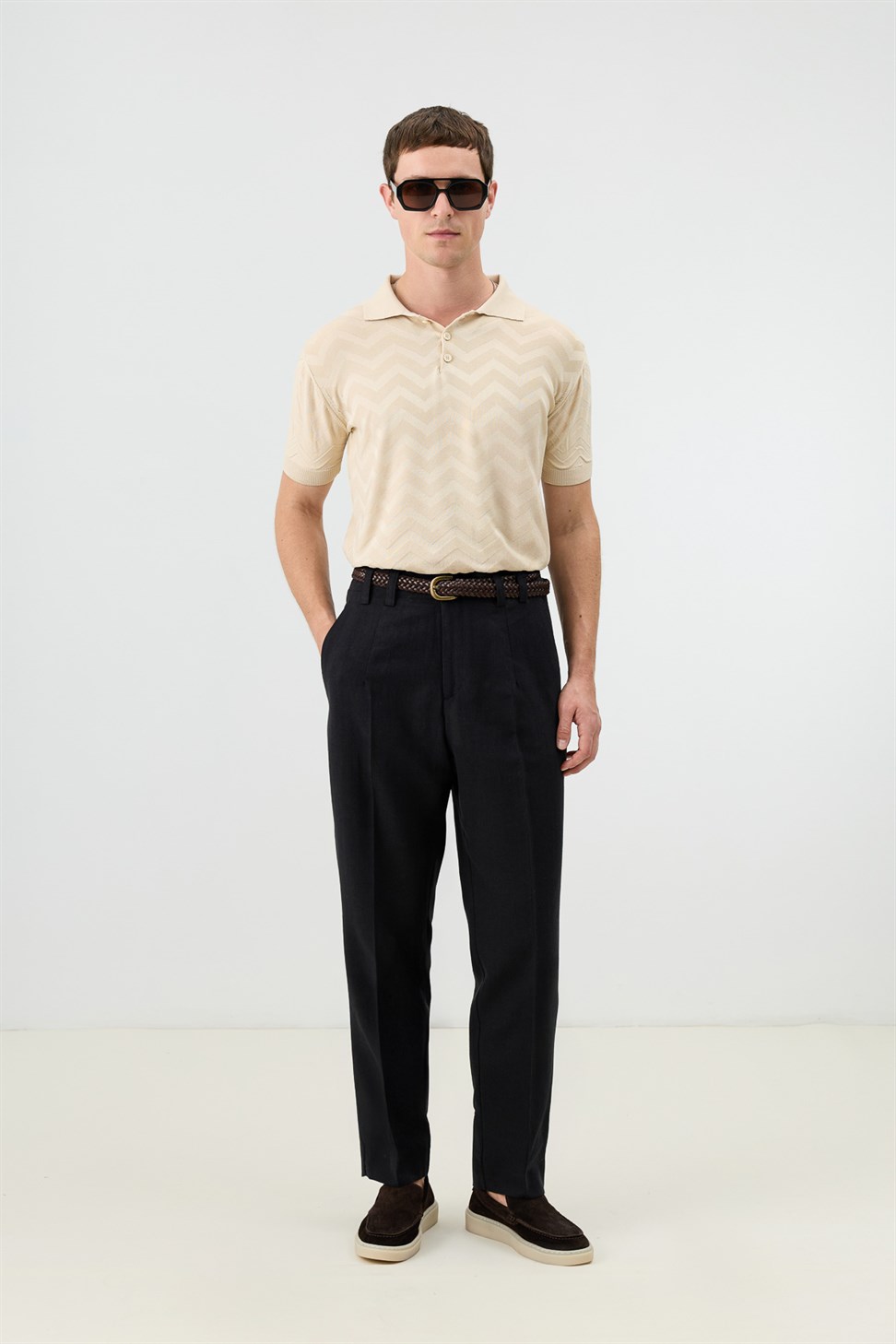 Antioch Taş Zigzag Desenli Polo Yaka Triko Erkek T-Shirt