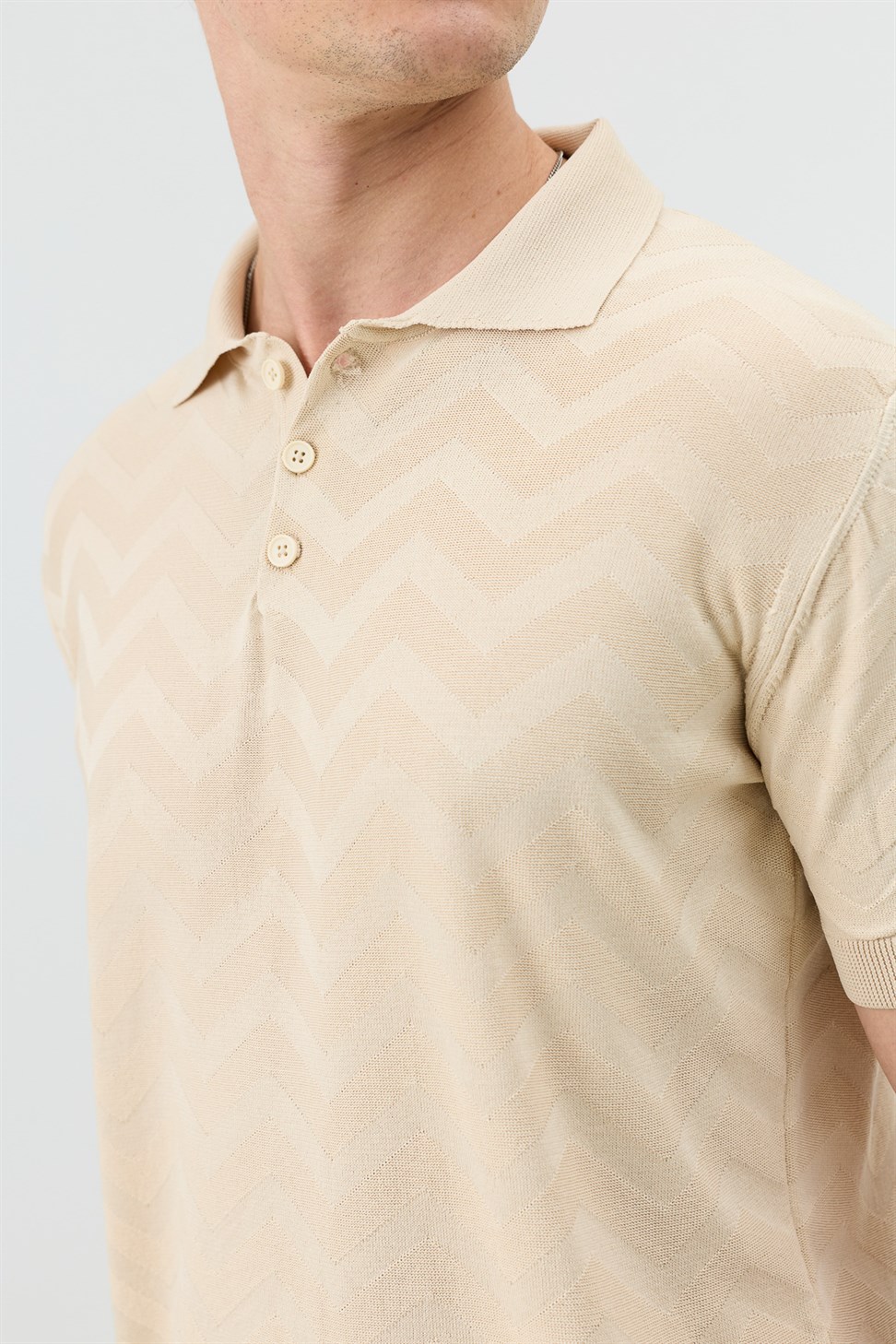 Antioch Taş Zigzag Desenli Polo Yaka Triko Erkek T-Shirt