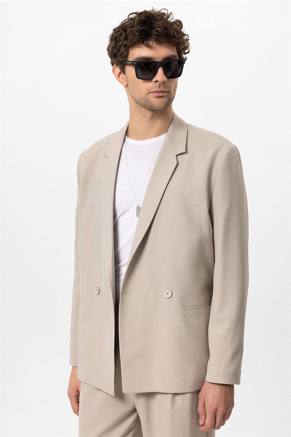 Antioch Taş Tek Düğme Kruvaze Kapama Erkek Blazer Ceket
