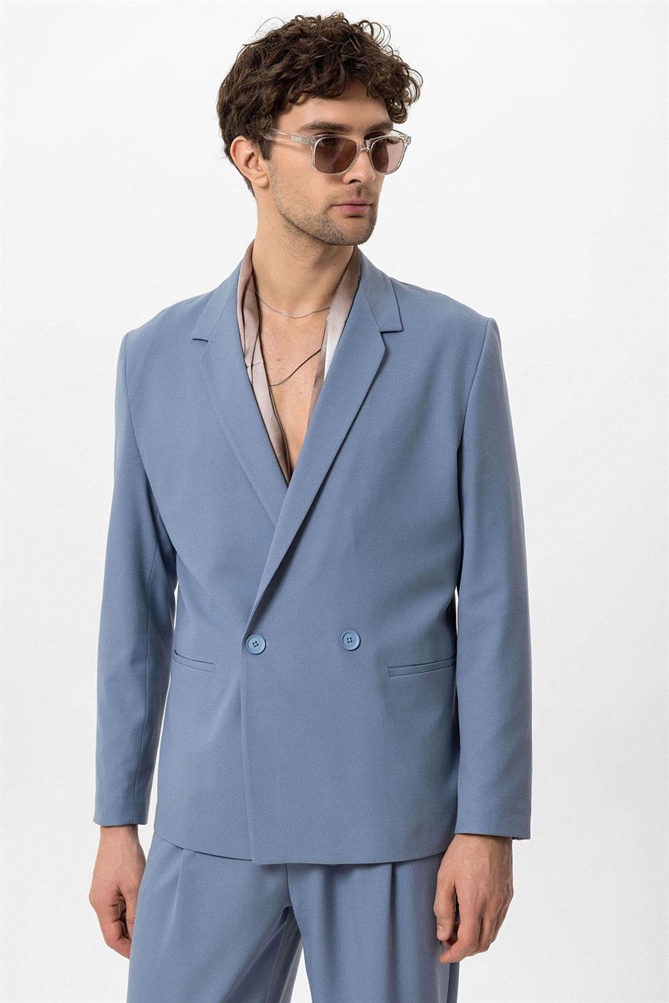 Single Button Double Breasted Closure Mens Blazer Jacket