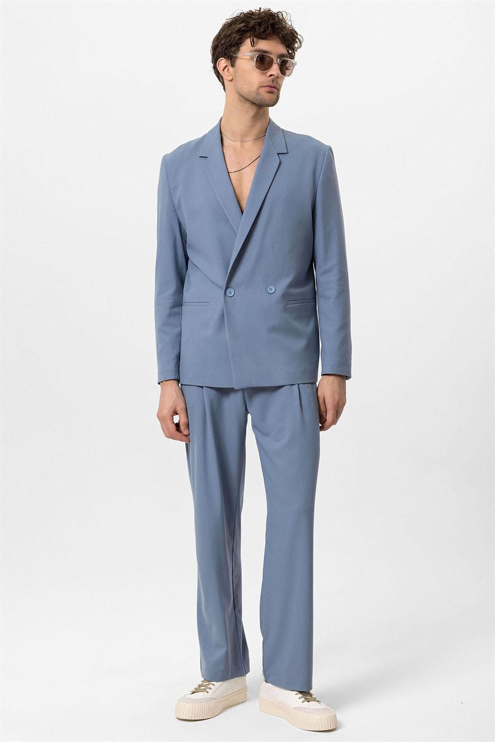 Single Button Double Breasted Closure Mens Blazer Jacket