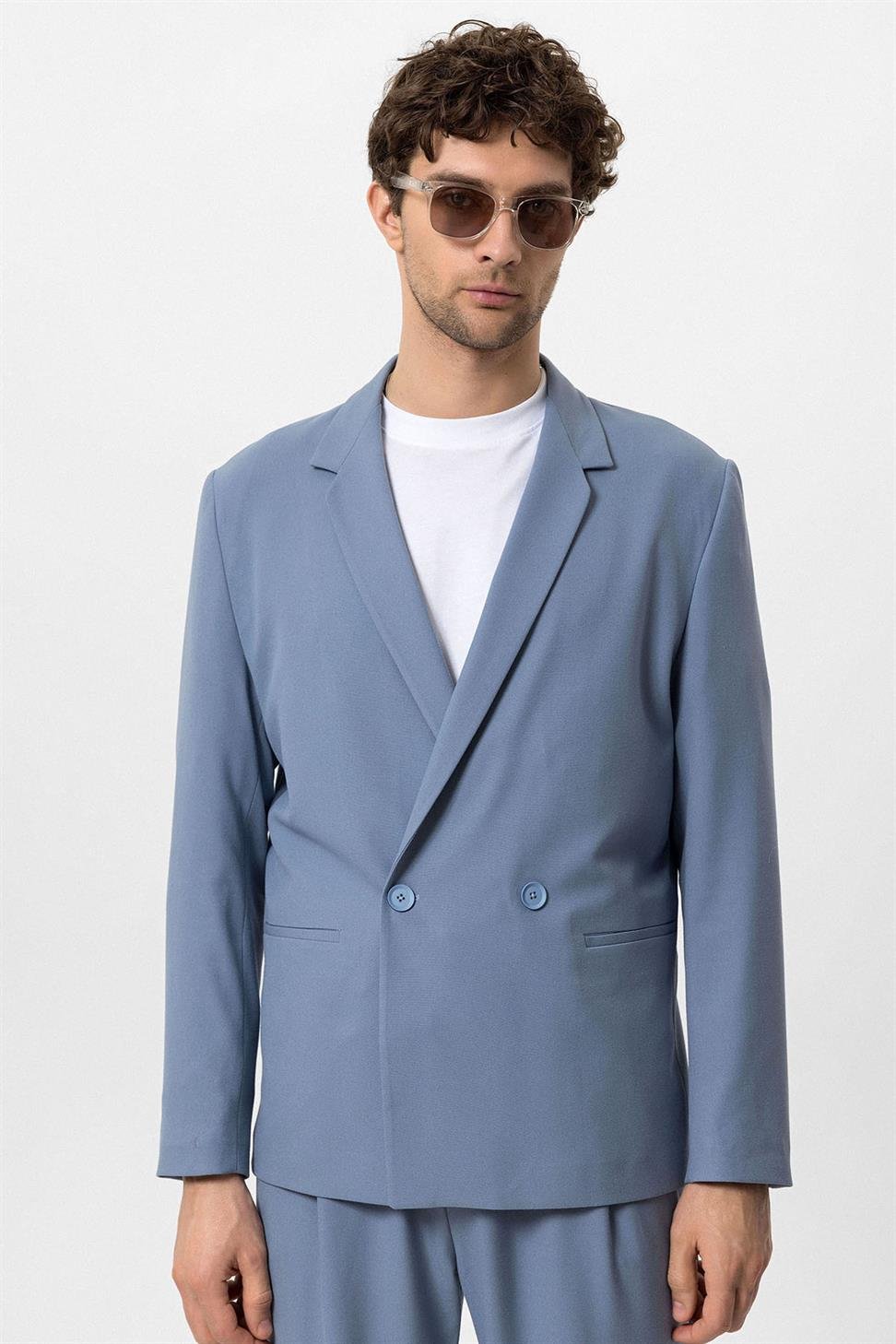 Single Button Double Breasted Closure Mens Blazer Jacket