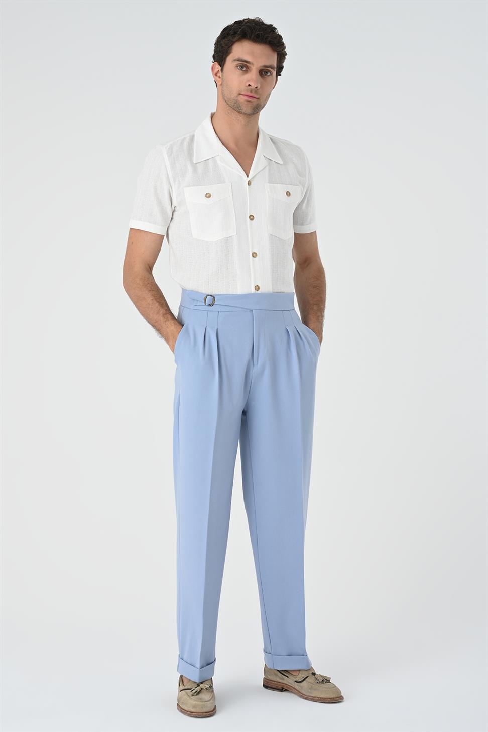 مشبك مفصل مطوي سراويل عالية الخصر للرجال