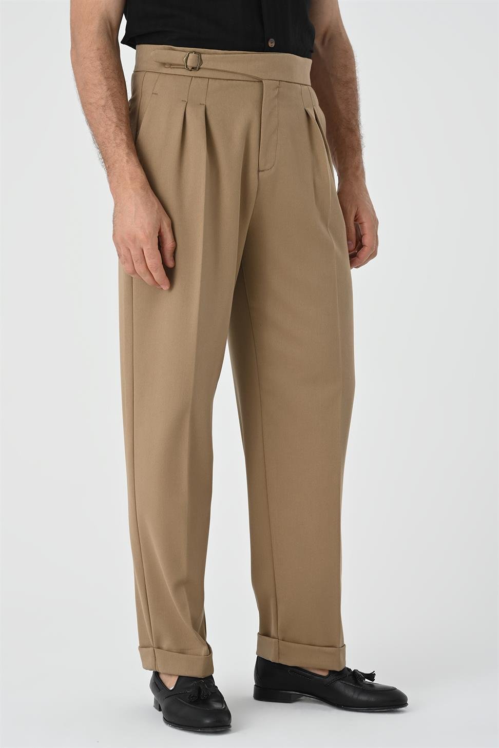 مشبك مفصل مطوي سراويل عالية الخصر للرجال